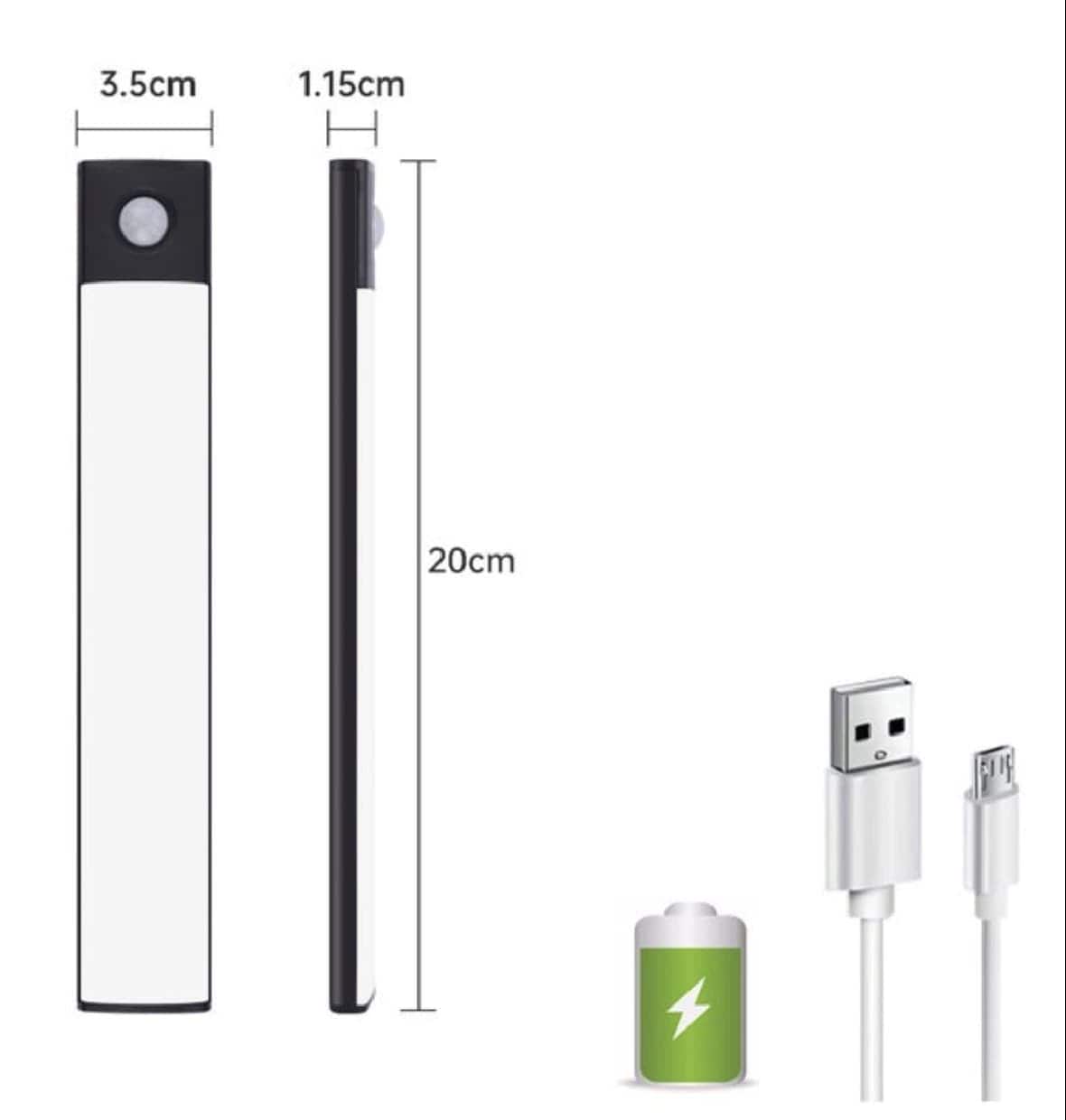 Réglette lumineuse noir 20cm