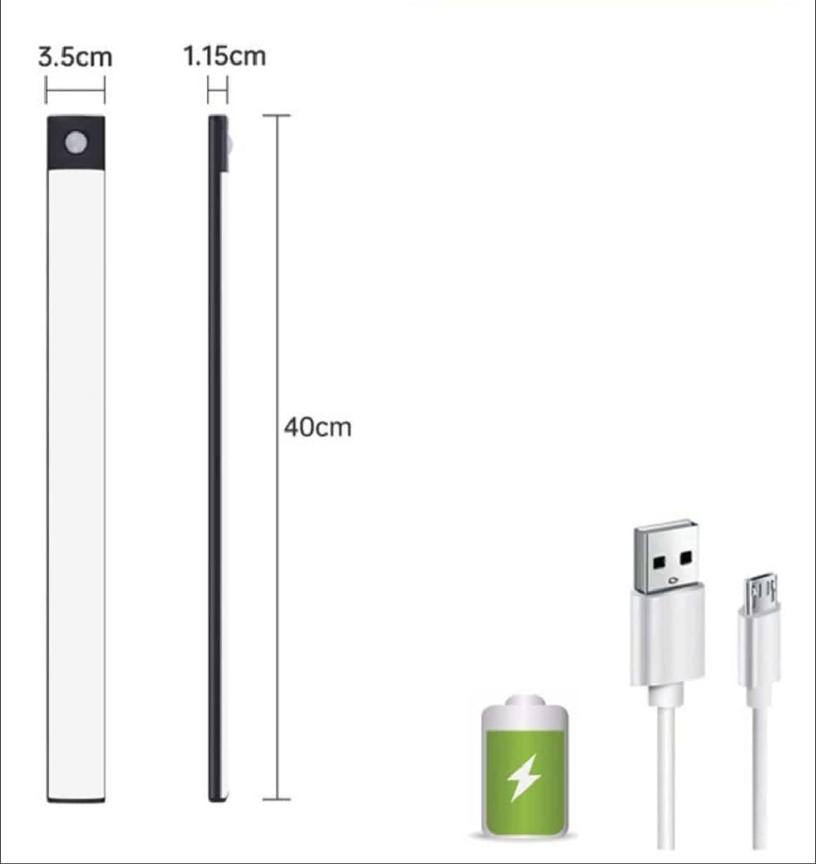 Réglette lumineuse noir 40cm